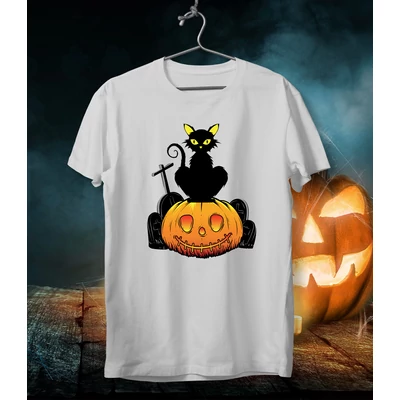 Macskás Halloween-póló