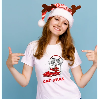 Cat x Mas -macskás karácsonyi női póló